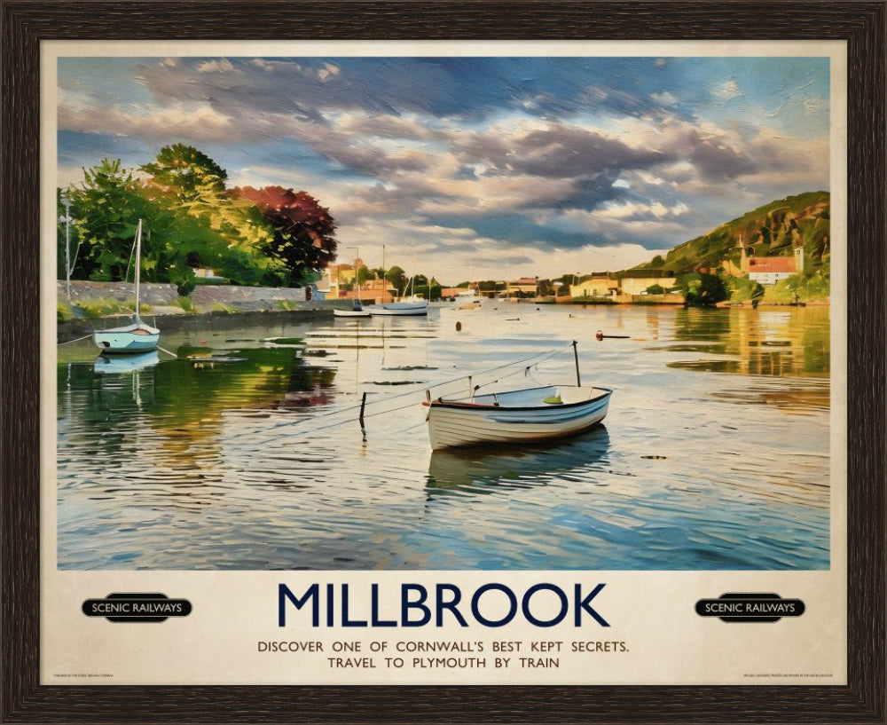 Vintage travel poster- Millbrook, Cornwall - Scenic Railways