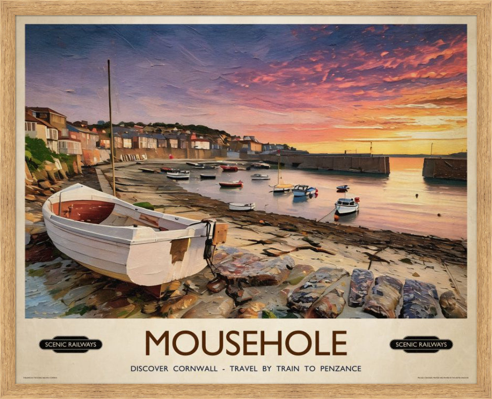 Vintage travel poster- Mousehole, Cornwall - Scenic Railways