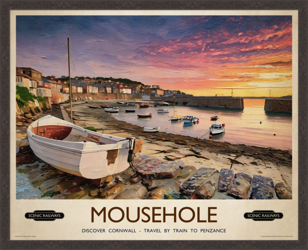 Vintage travel poster- Mousehole, Cornwall - Scenic Railways