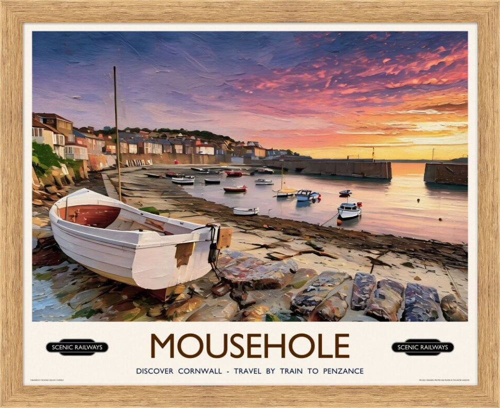 Vintage travel poster- Mousehole, Cornwall - Scenic Railways