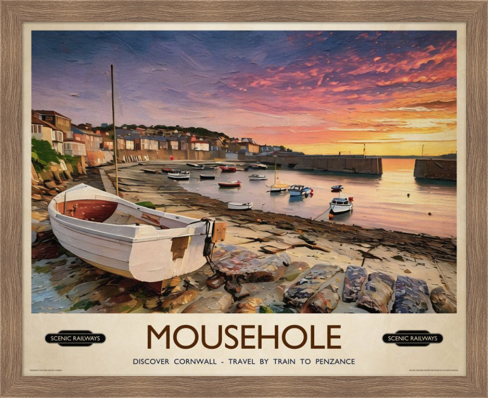 Vintage travel poster- Mousehole, Cornwall - Scenic Railways