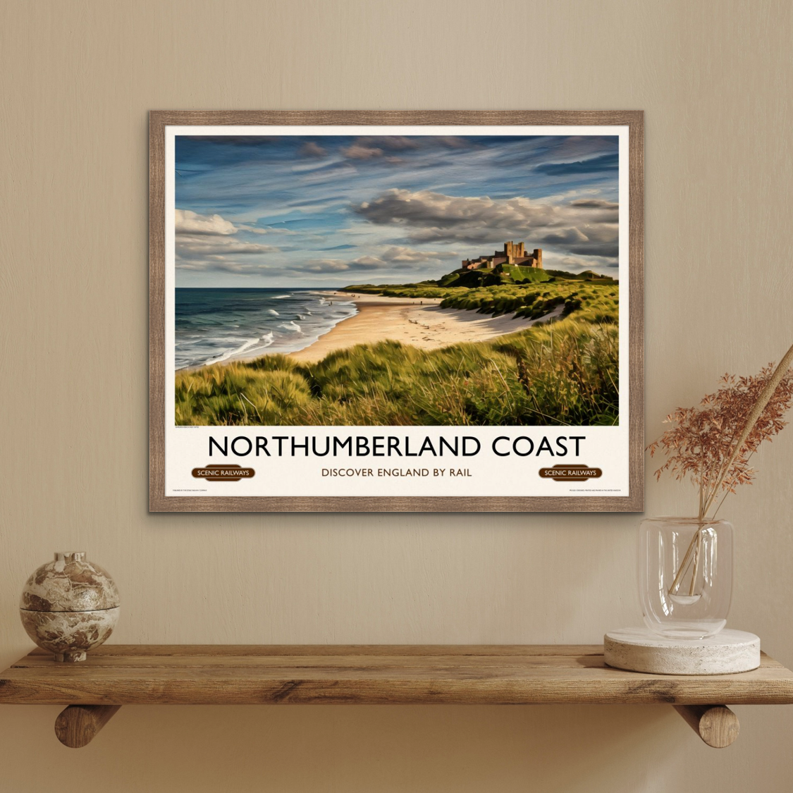 Vintage travel poster- Northumberland Coast - Scenic Railways