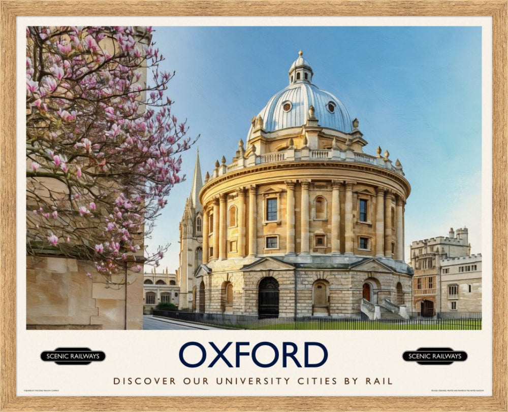 Vintage travel poster- Oxford, The Radcliffe Camera in Spring - Scenic Railways