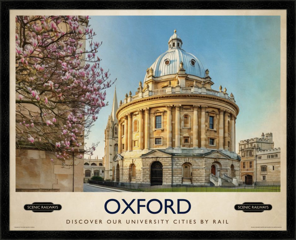 Vintage travel poster- Oxford, The Radcliffe Camera in Spring - Scenic Railways