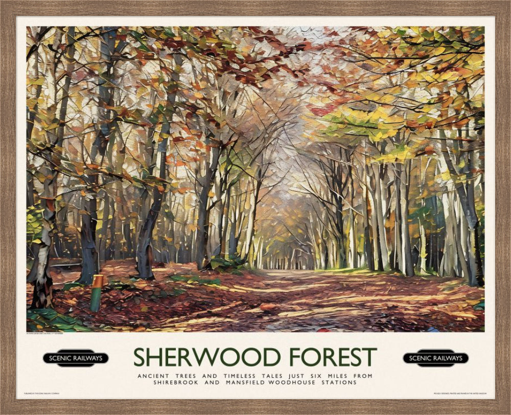 Vintage travel poster- Sherwood Forest - Scenic Railways