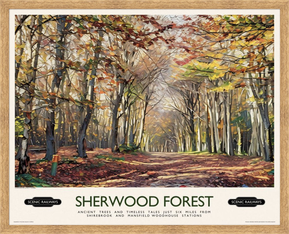 Vintage travel poster- Sherwood Forest - Scenic Railways
