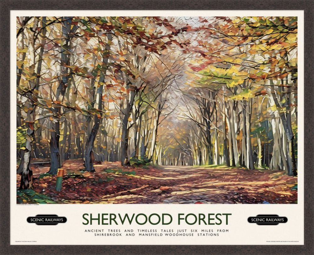 Vintage travel poster- Sherwood Forest - Scenic Railways