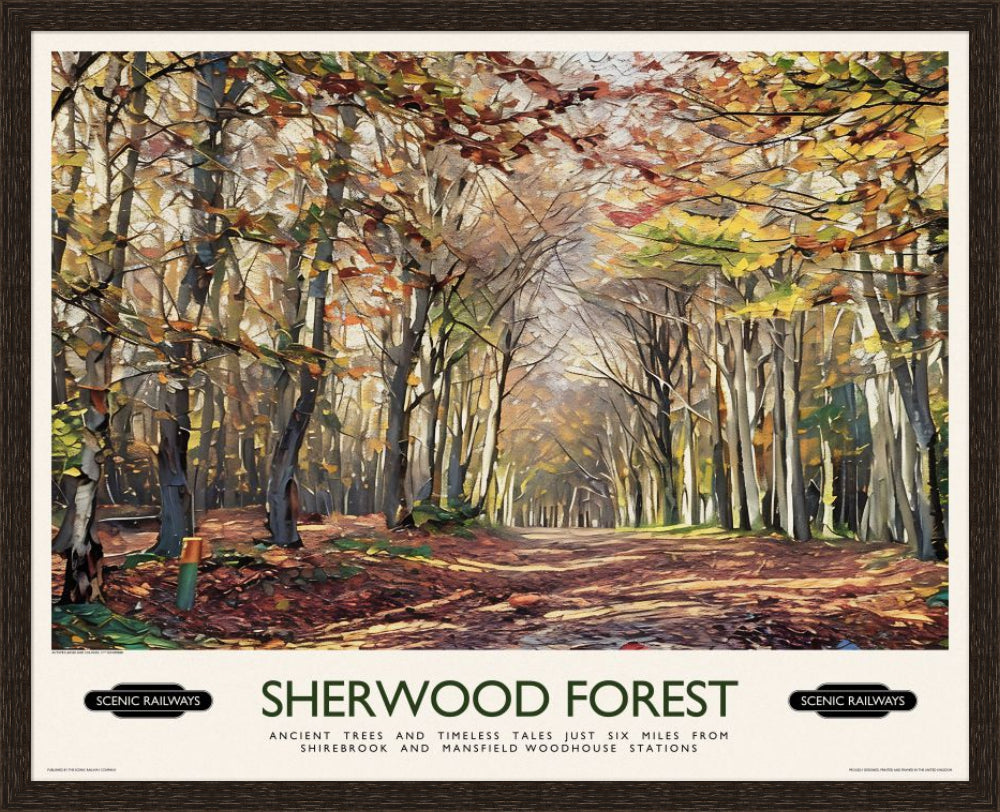 Vintage travel poster- Sherwood Forest - Scenic Railways