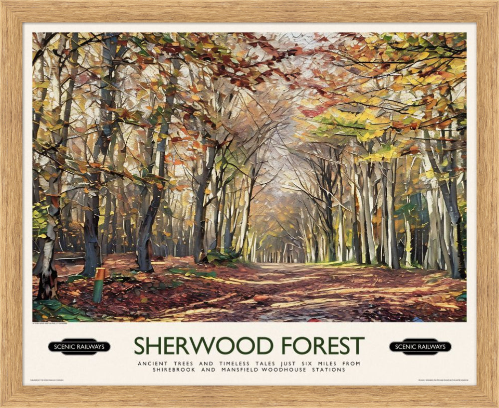 Vintage travel poster- Sherwood Forest - Scenic Railways