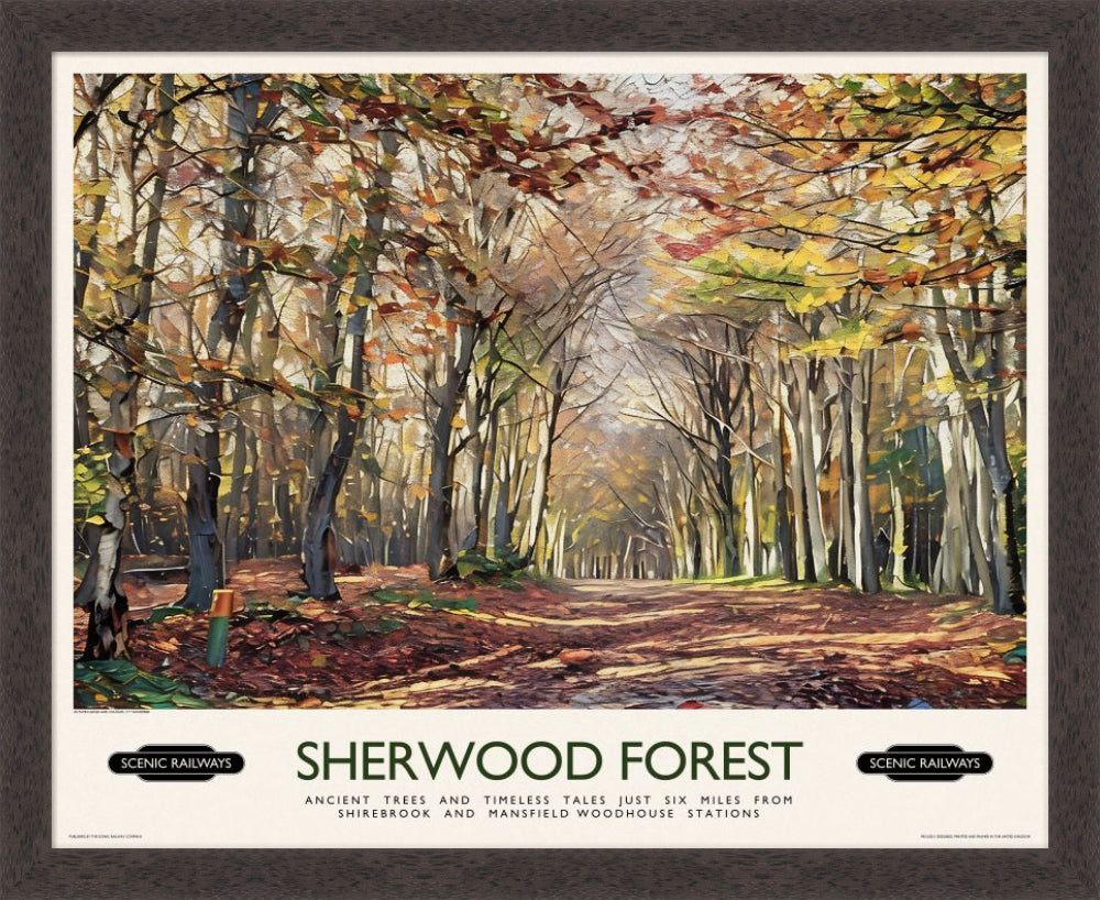 Vintage travel poster- Sherwood Forest - Scenic Railways
