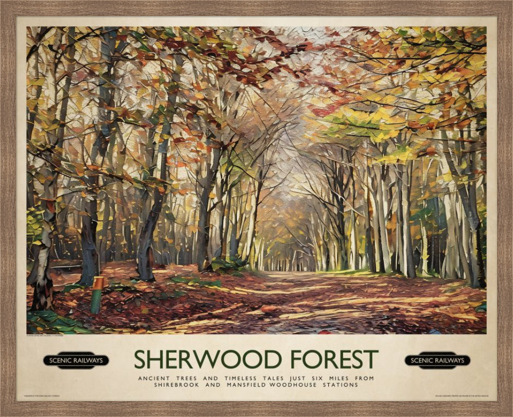 Vintage travel poster- Sherwood Forest - Scenic Railways