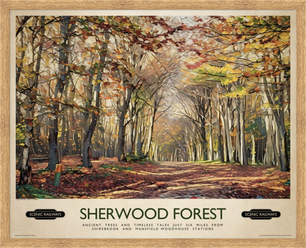Vintage travel poster- Sherwood Forest - Scenic Railways