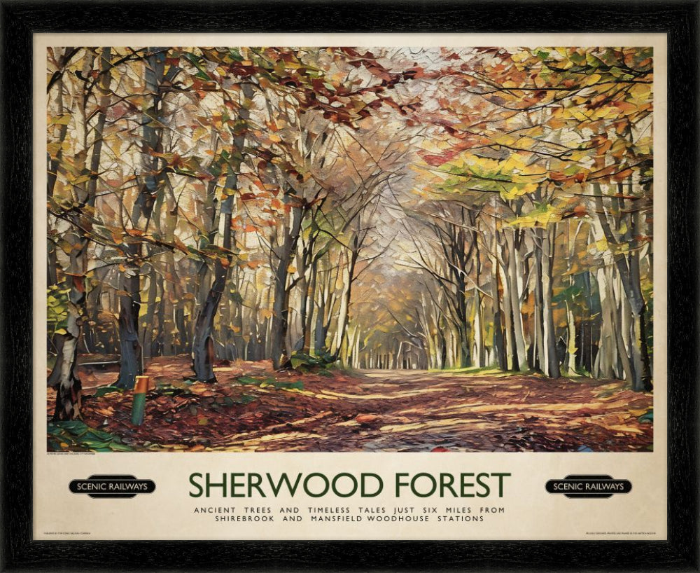 Vintage travel poster- Sherwood Forest - Scenic Railways