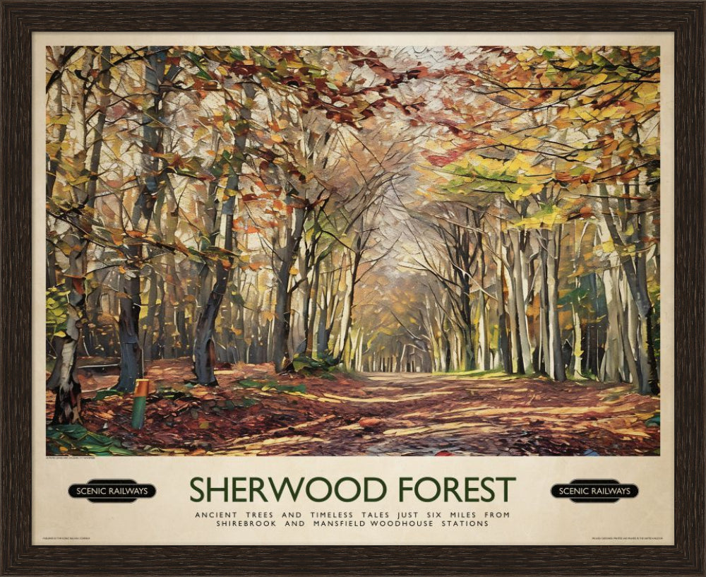 Vintage travel poster- Sherwood Forest - Scenic Railways
