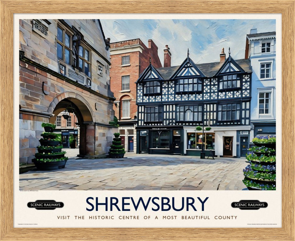 Vintage travel poster- Shrewsbury, Shropshire - Scenic Railways