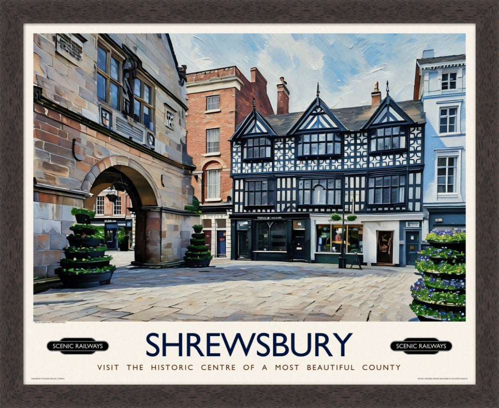 Vintage travel poster- Shrewsbury, Shropshire - Scenic Railways