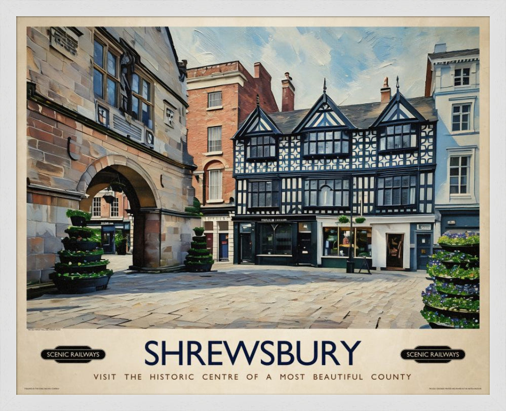 Vintage travel poster- Shrewsbury, Shropshire - Scenic Railways