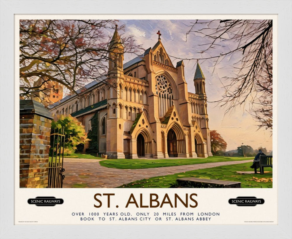 Vintage travel poster- St. Albans, The Cathedral - Scenic Railways