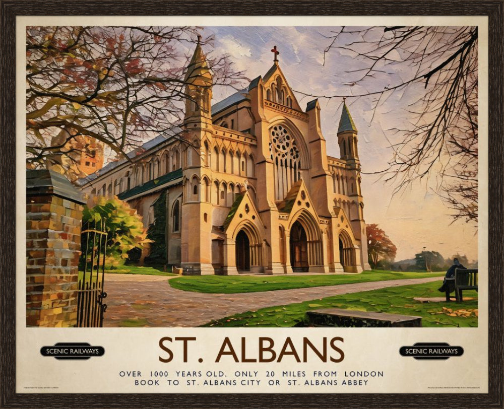 Vintage travel poster- St. Albans, The Cathedral - Scenic Railways