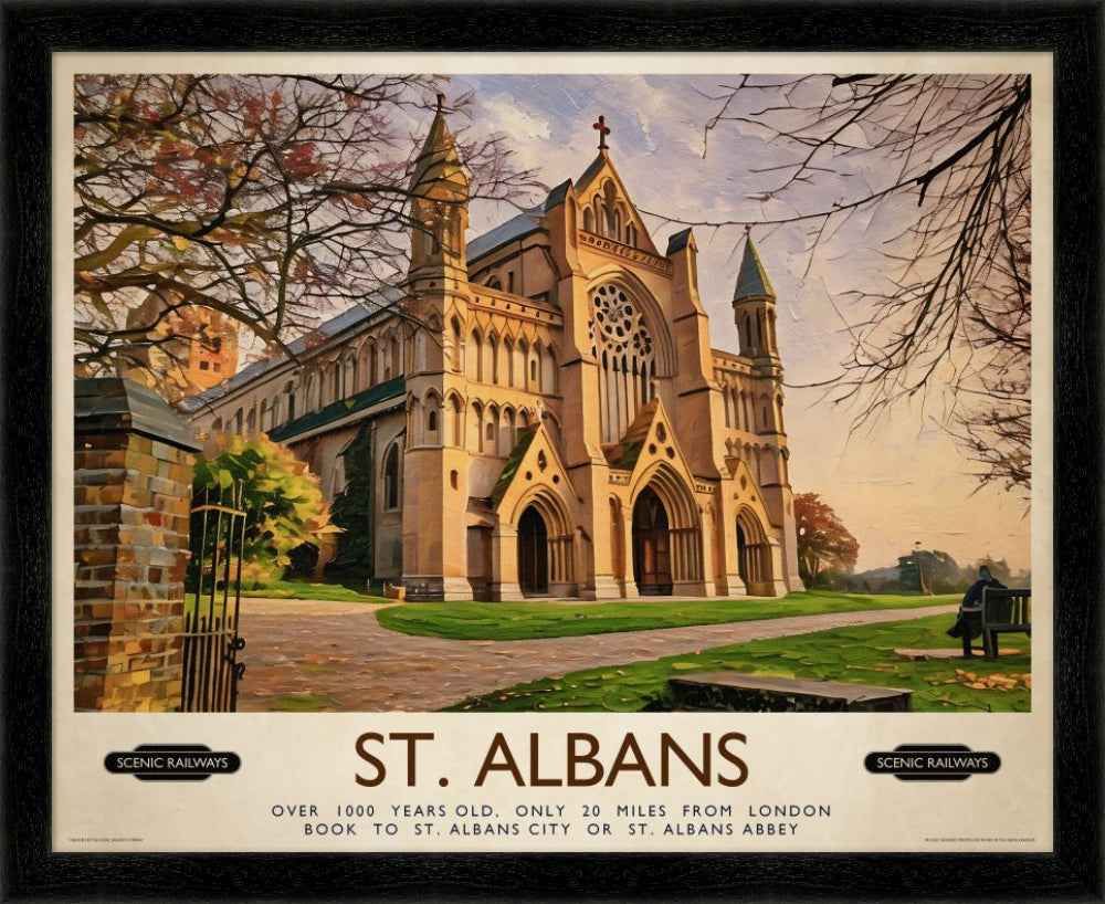 Vintage travel poster- St. Albans, The Cathedral - Scenic Railways