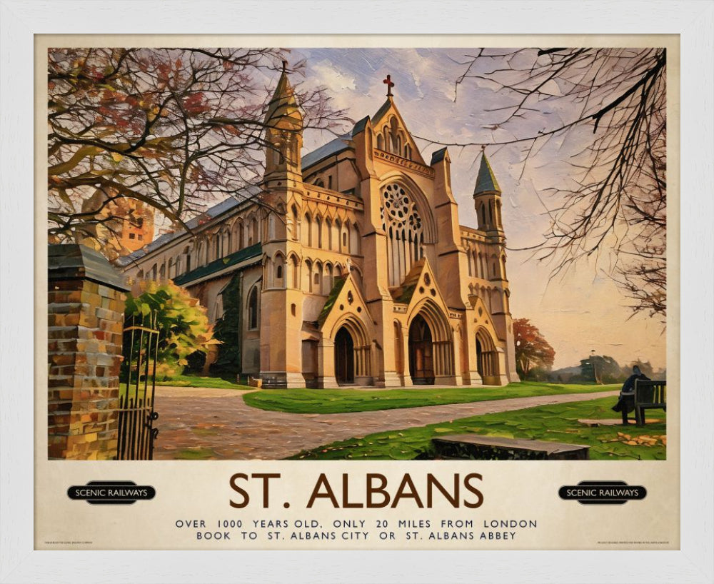 Vintage travel poster- St. Albans, The Cathedral - Scenic Railways