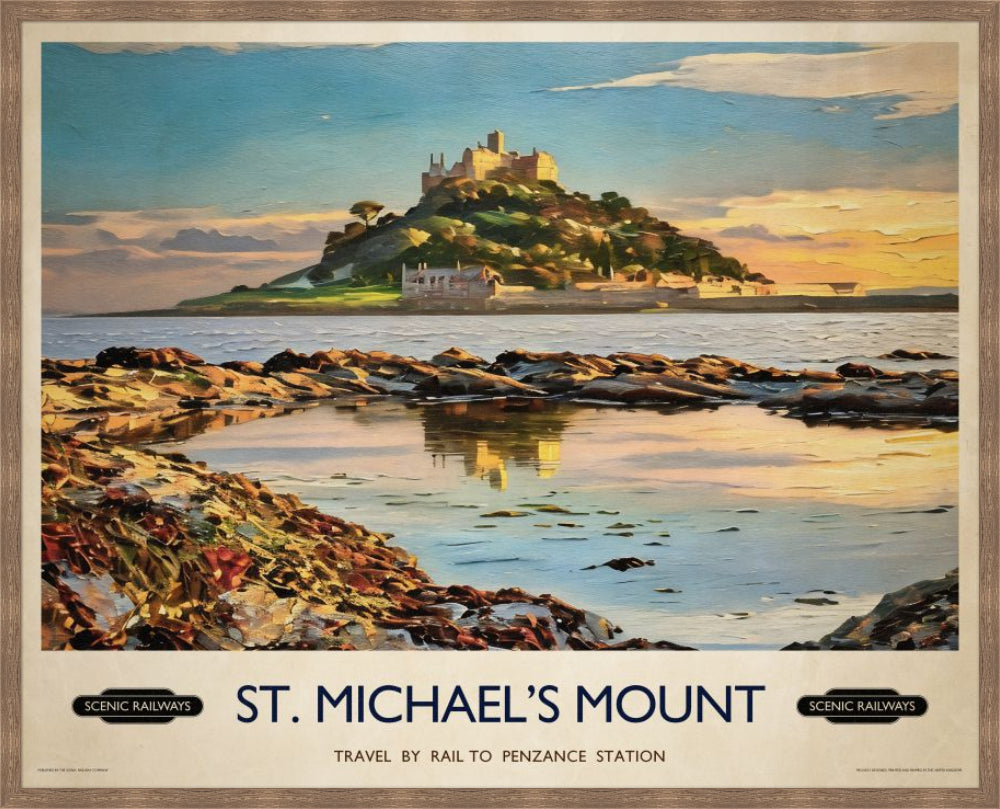 Vintage travel poster- St. Michael's Mount, Cornwall - Scenic Railways