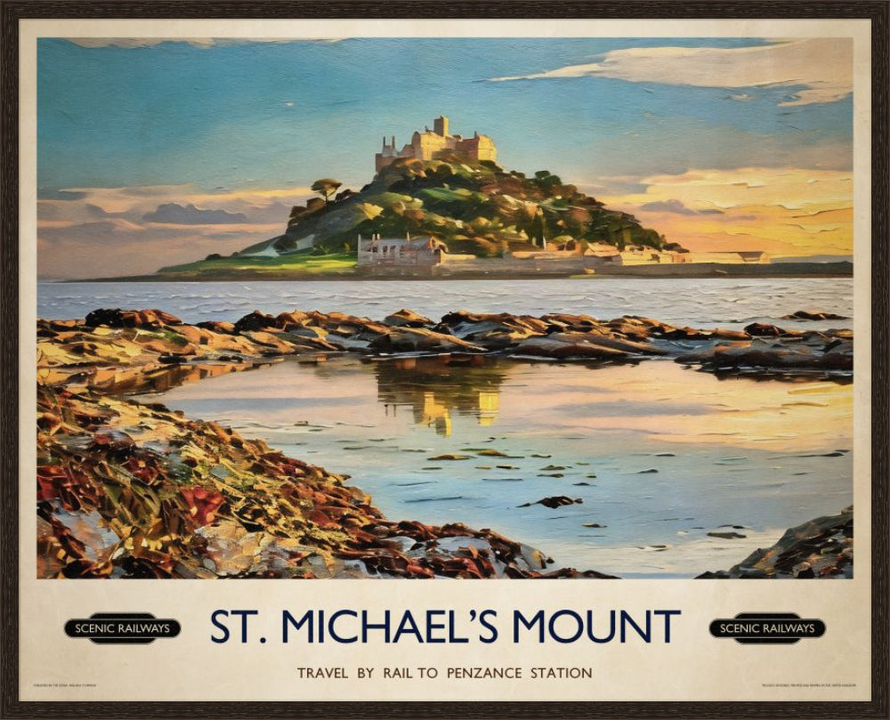 Vintage travel poster- St. Michael's Mount, Cornwall - Scenic Railways