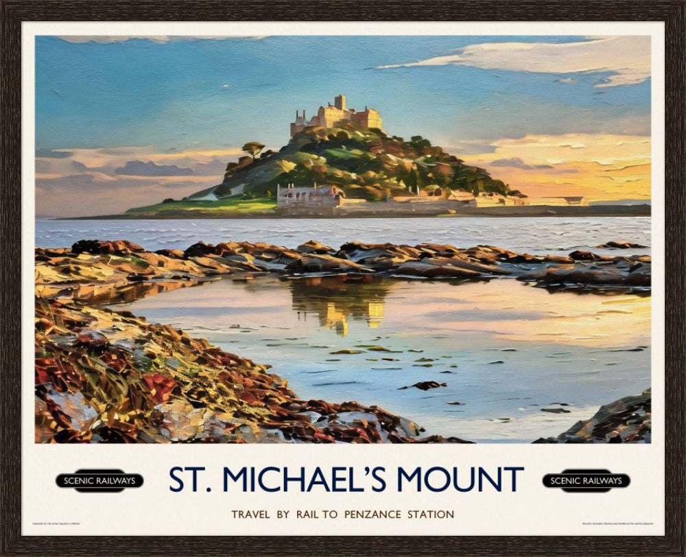 Vintage travel poster- St. Michael's Mount, Cornwall - Scenic Railways