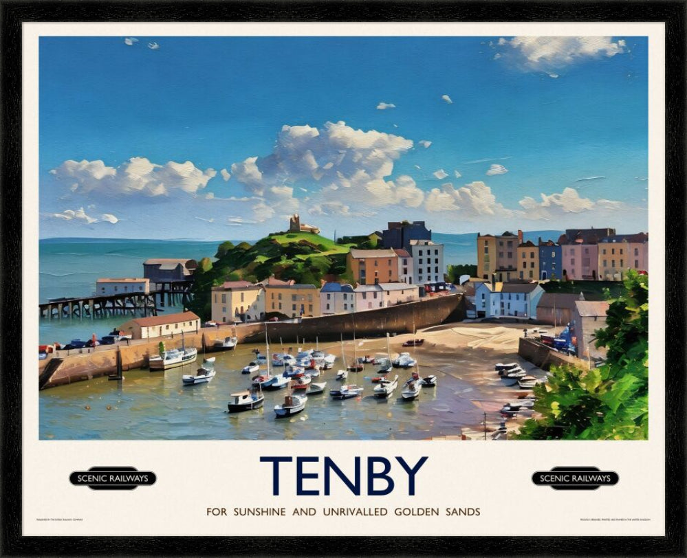 Vintage travel poster- Tenby, Pembrokeshire - Scenic Railways