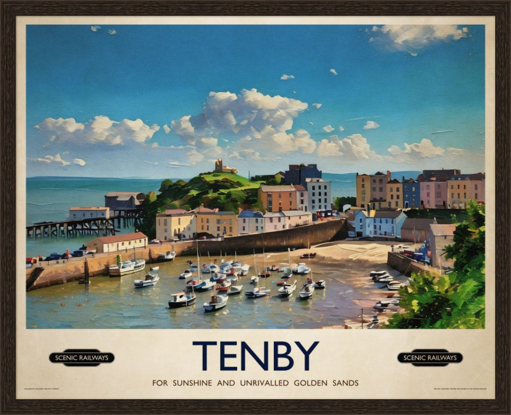 Vintage travel poster- Tenby, Pembrokeshire - Scenic Railways