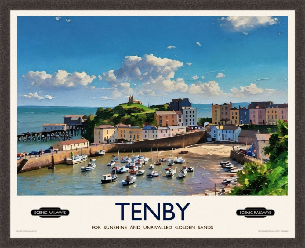 Vintage travel poster- Tenby, Pembrokeshire - Scenic Railways