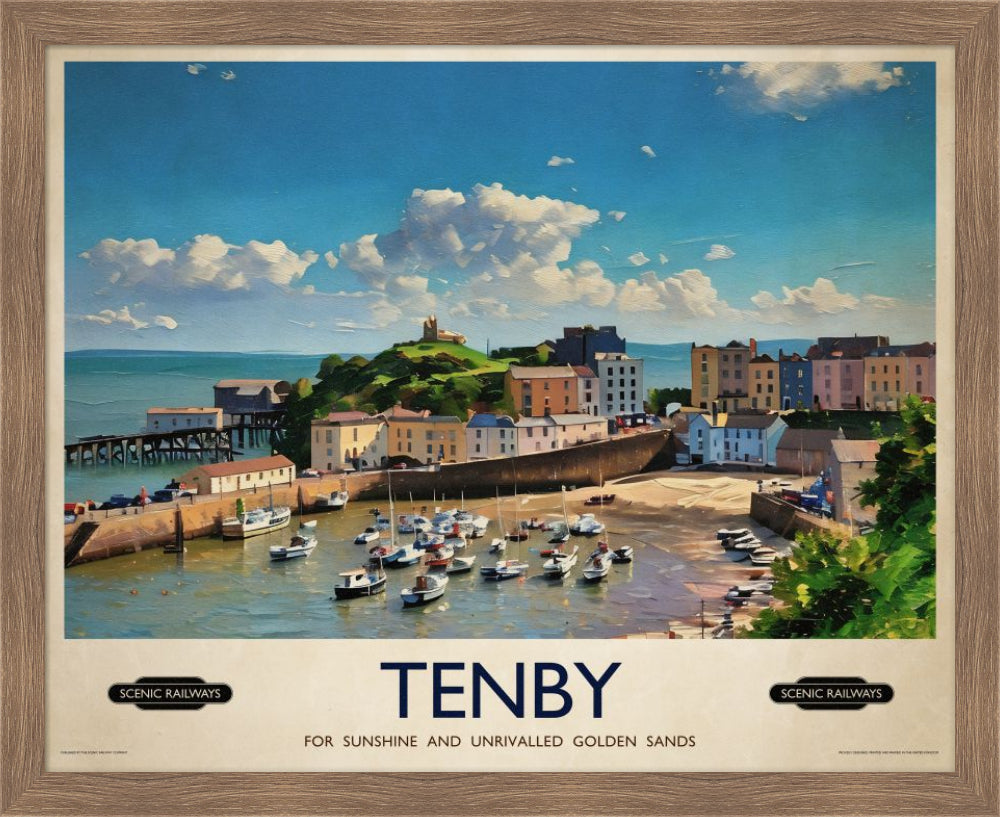 Vintage travel poster- Tenby, Pembrokeshire - Scenic Railways