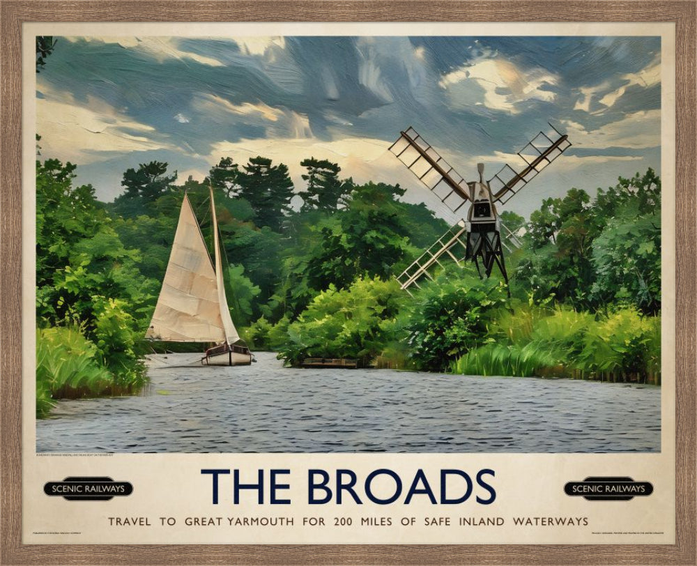 Vintage travel poster- The Broads, Norfolk - Scenic Railways