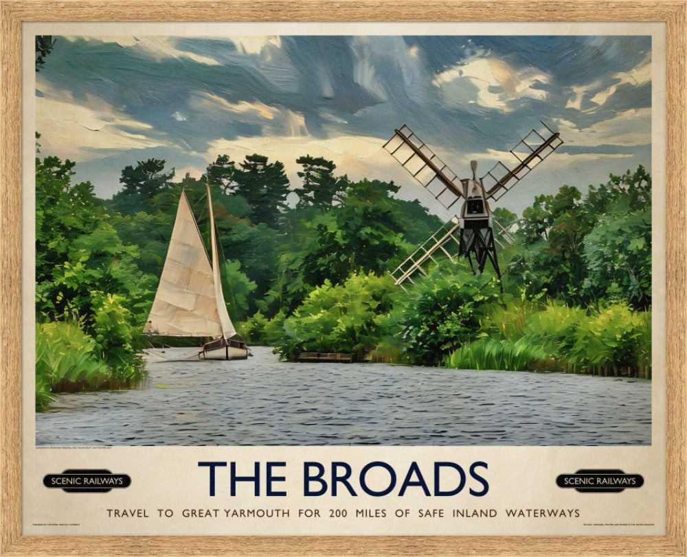 Vintage travel poster- The Broads, Norfolk - Scenic Railways