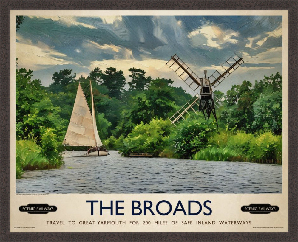 Vintage travel poster- The Broads, Norfolk - Scenic Railways
