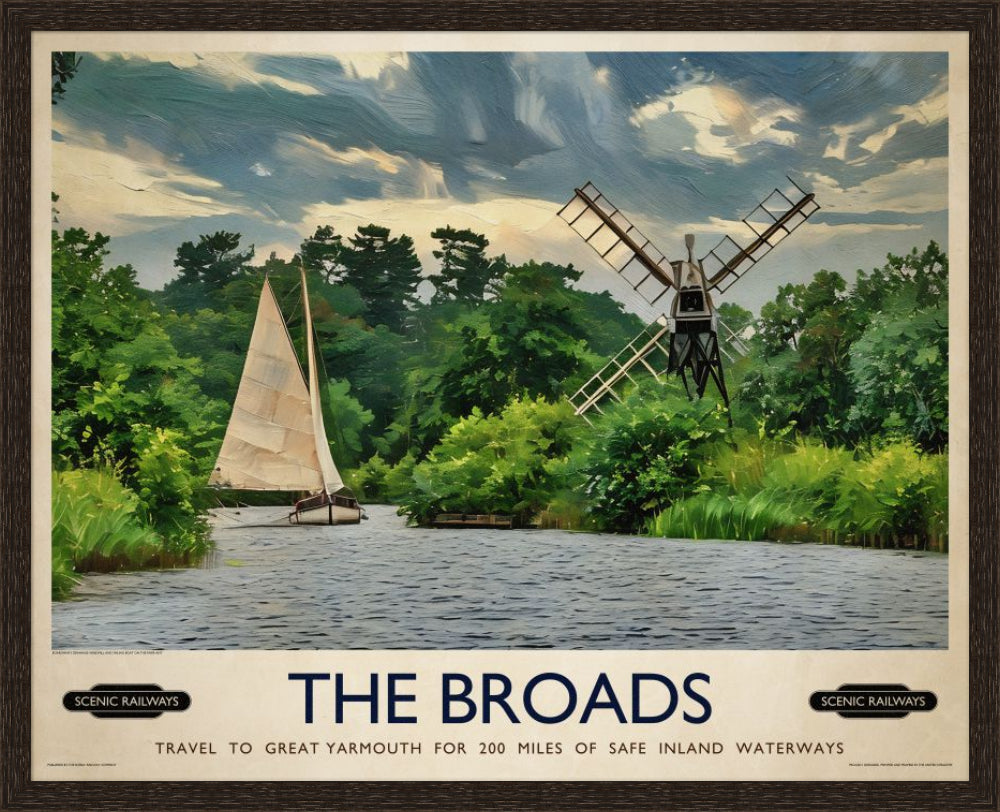 Vintage travel poster- The Broads, Norfolk - Scenic Railways