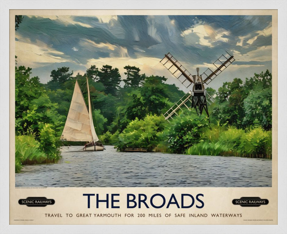 Vintage travel poster- The Broads, Norfolk - Scenic Railways