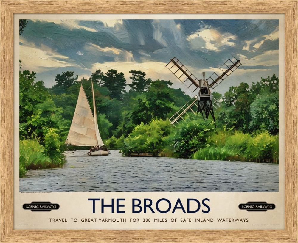 Vintage travel poster- The Broads, Norfolk - Scenic Railways