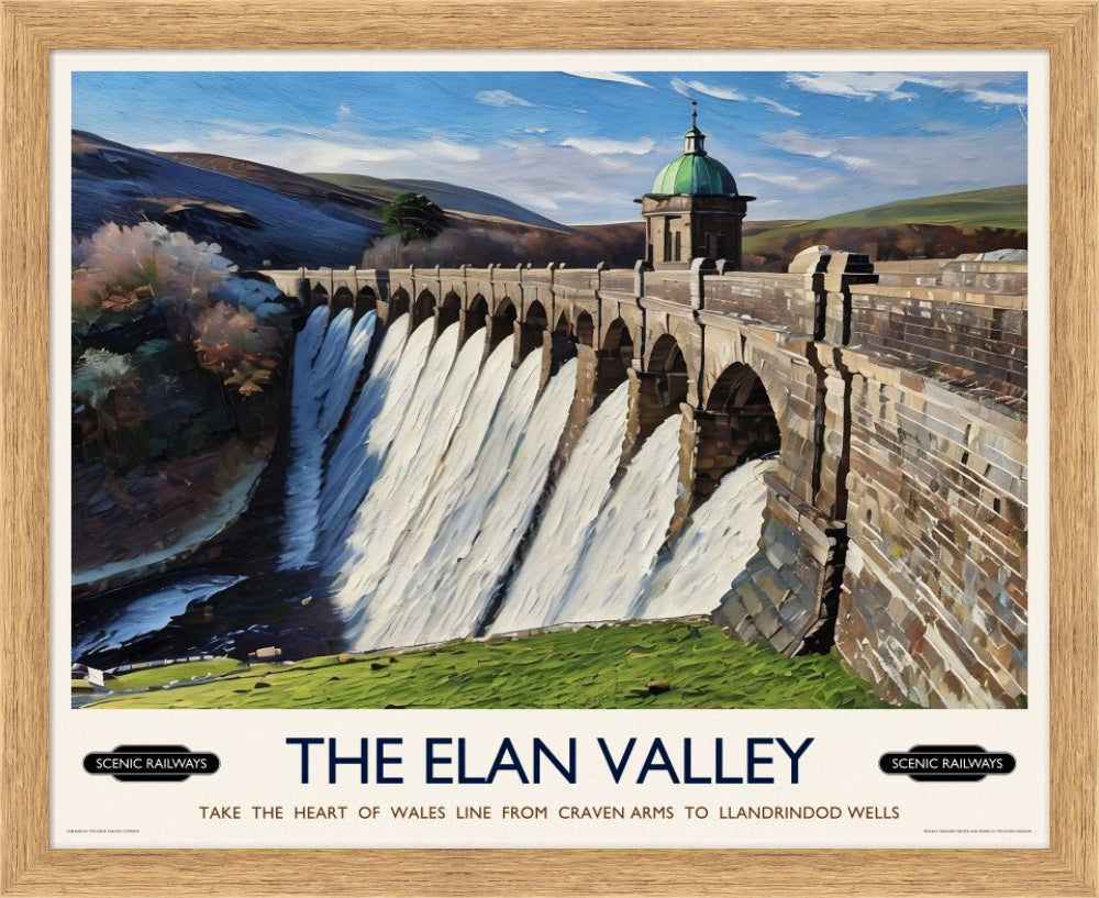 Vintage travel poster- The Elan Valley, Wales - Scenic Railways