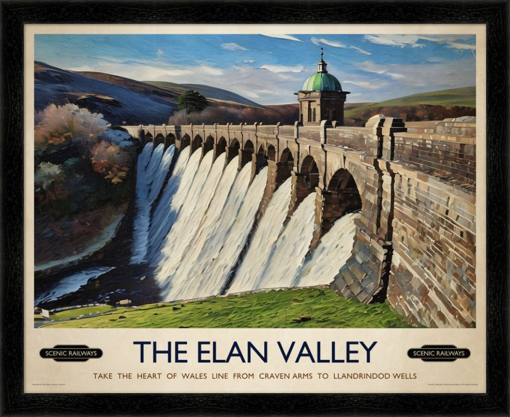 Vintage travel poster- The Elan Valley, Wales - Scenic Railways