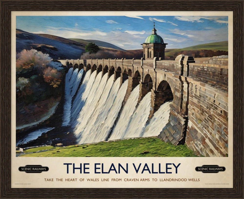 Vintage travel poster- The Elan Valley, Wales - Scenic Railways