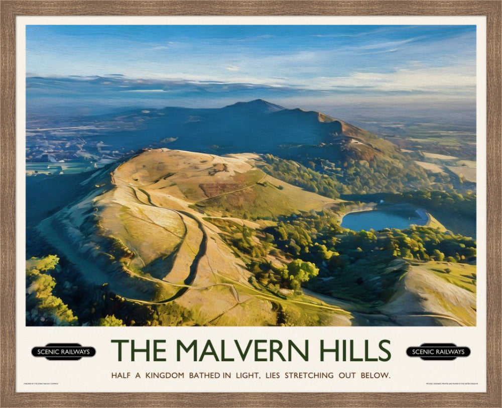 Vintage travel poster- The Malvern Hills, Worcestershire - Scenic Railways