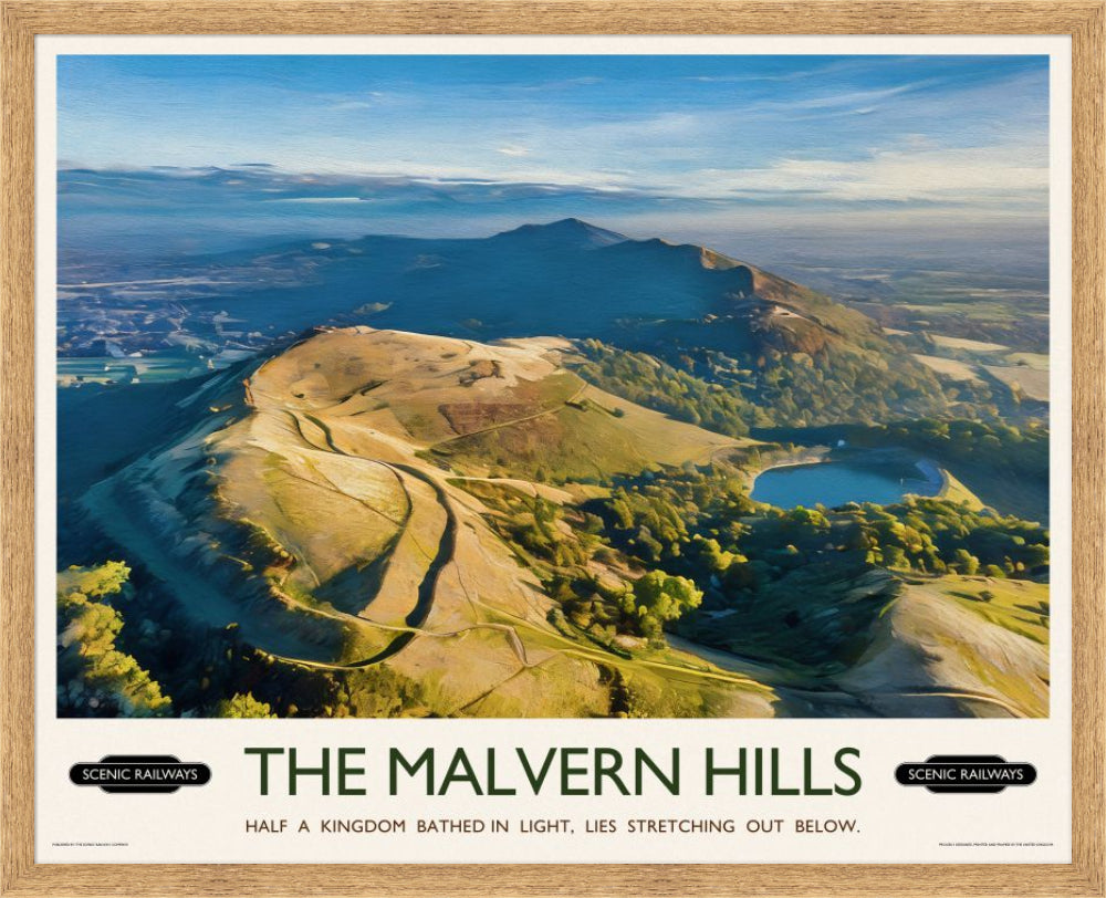 Vintage travel poster- The Malvern Hills, Worcestershire - Scenic Railways