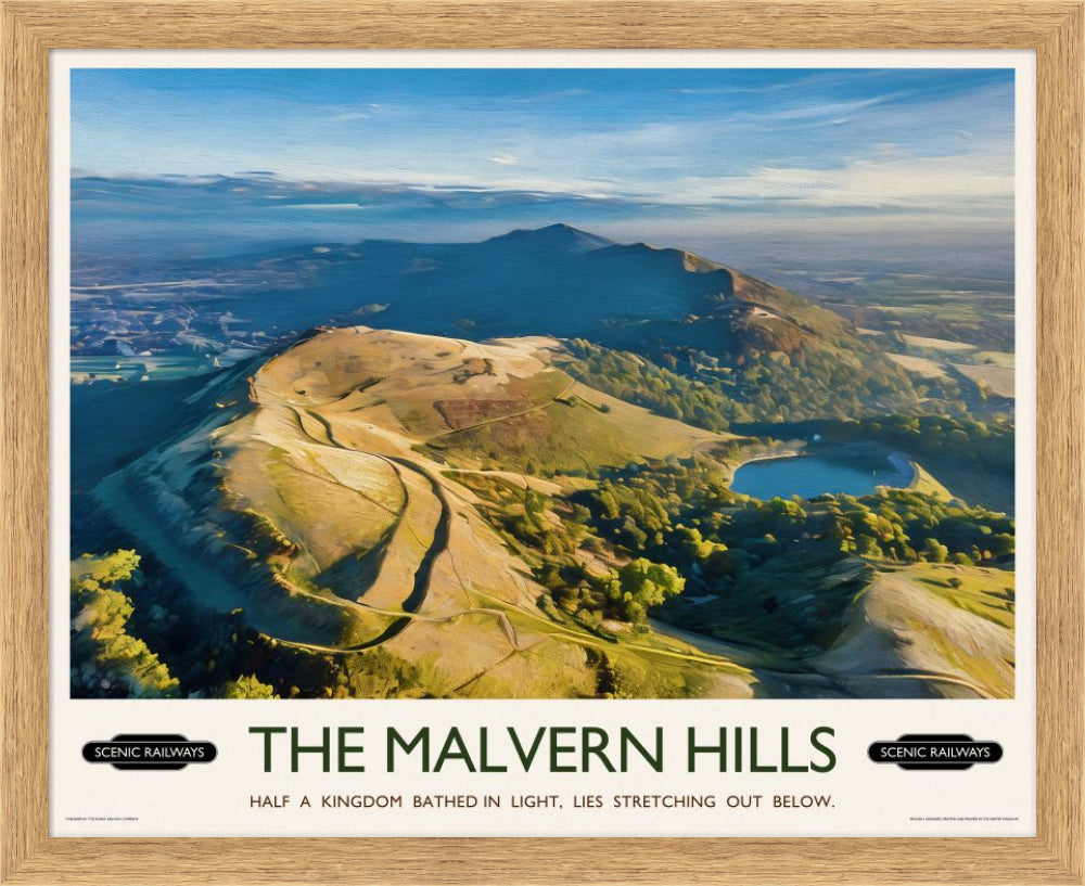 Vintage travel poster- The Malvern Hills, Worcestershire - Scenic Railways