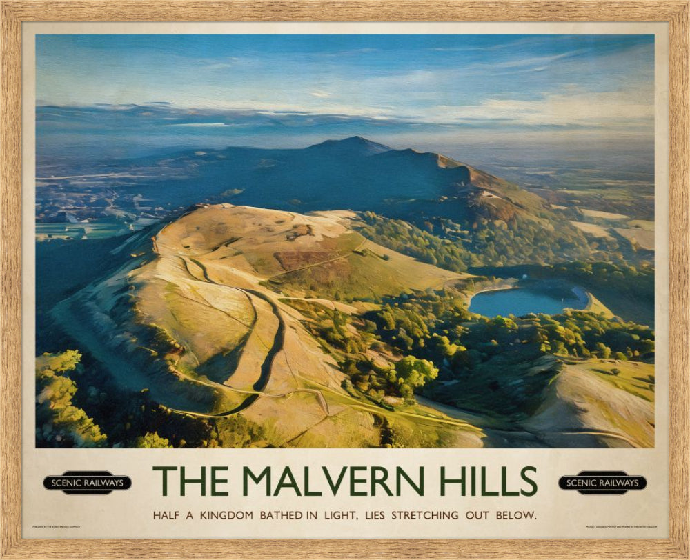 Vintage travel poster- The Malvern Hills, Worcestershire - Scenic Railways