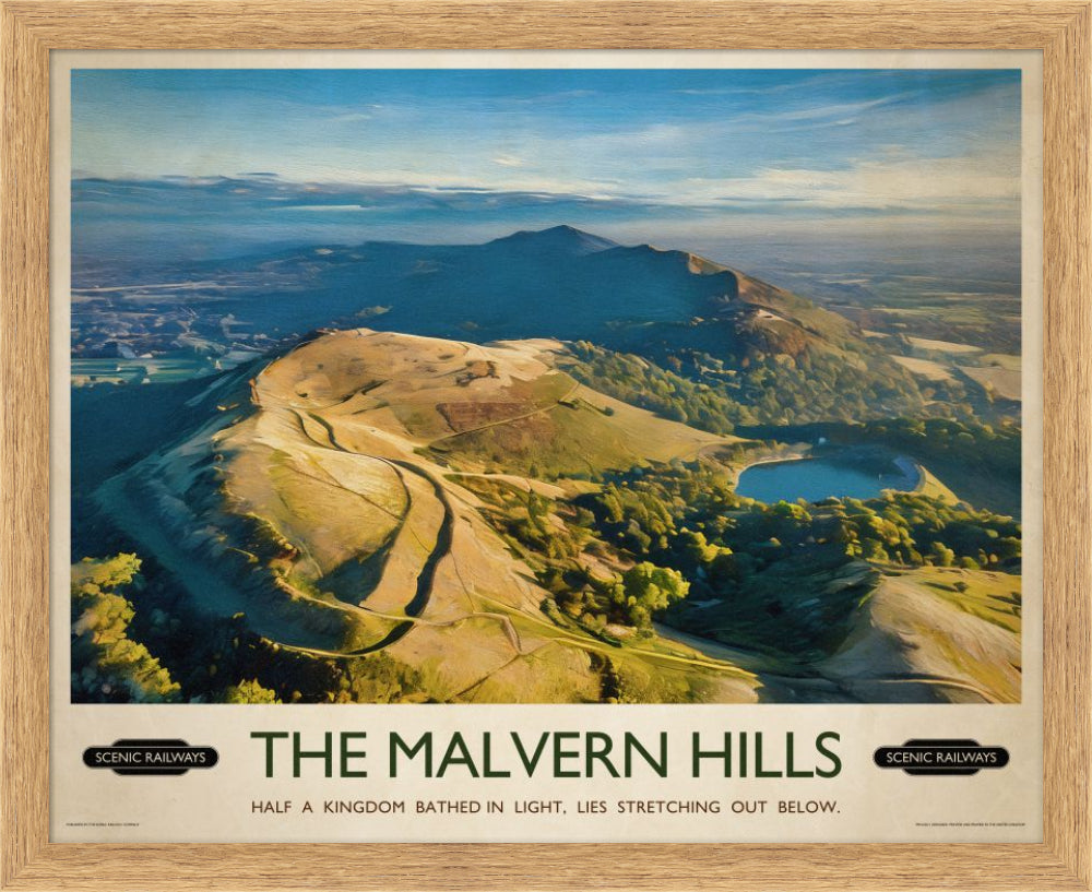 Vintage travel poster- The Malvern Hills, Worcestershire - Scenic Railways