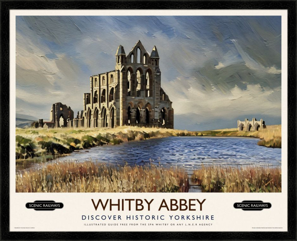 Vintage travel poster- Whitby Abbey, Yorkshire - Scenic Railways