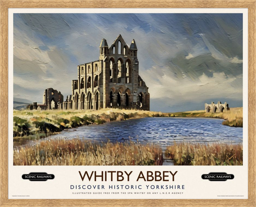 Vintage travel poster- Whitby Abbey, Yorkshire - Scenic Railways
