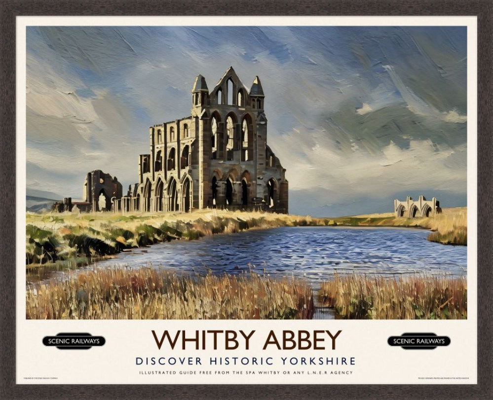 Vintage travel poster- Whitby Abbey, Yorkshire - Scenic Railways