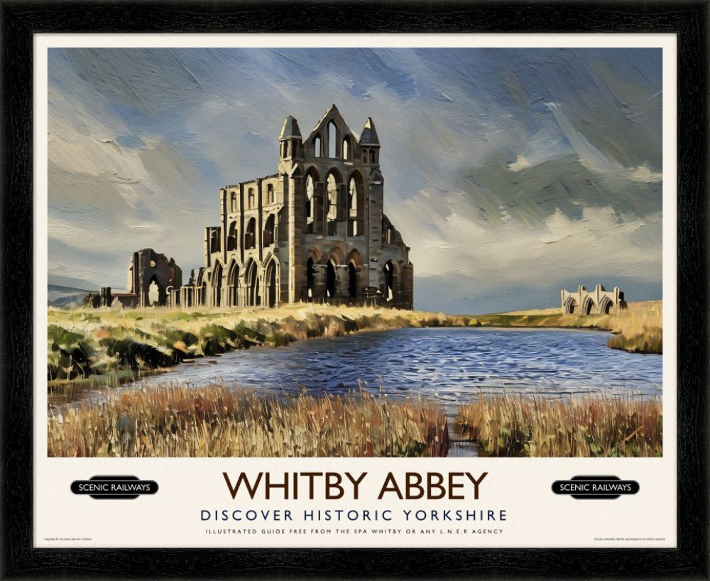 Vintage travel poster- Whitby Abbey, Yorkshire - Scenic Railways